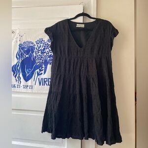 Urban Outfitters black v-neck textured tiered ruffle babydoll dress